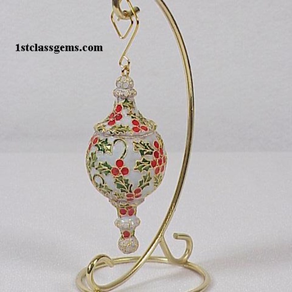 FINAL SALE PRICE NYCO Int. Cloisonne Finial Stand Ornament w/Holly & Berries - Picture 1 of 3